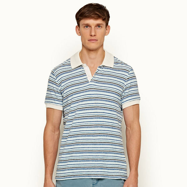 Orlebar Brown - Jarrett Montauk Stripe Mineral/Navy Polo Shirt | Nigel ...