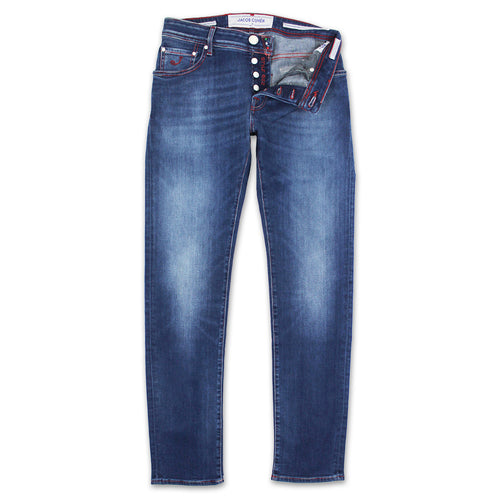 Jacob Cohen - J622 Comf Red Stitch Mid Wash Jeans in Blue - Nigel Clare