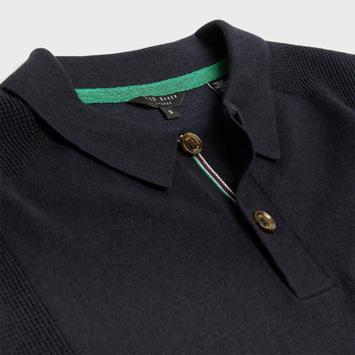 Ted Baker - BUMP Knitted Polo Shirt in Navy - Nigel Clare