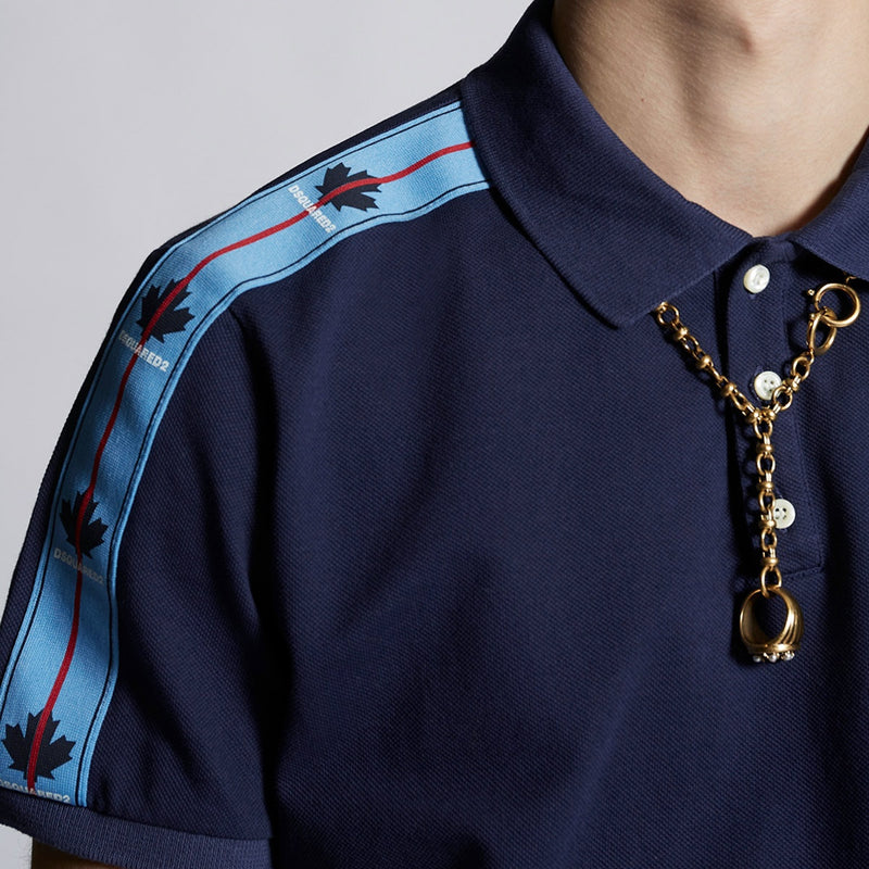 DSQUARED2 - Leaf Tape Polo Shirt in Navy - Nigel Clare
