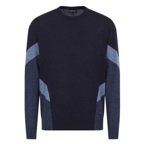 Emporio Armani - Knitted Crew Neck Jumper in Navy & Blue - Nigel Clare