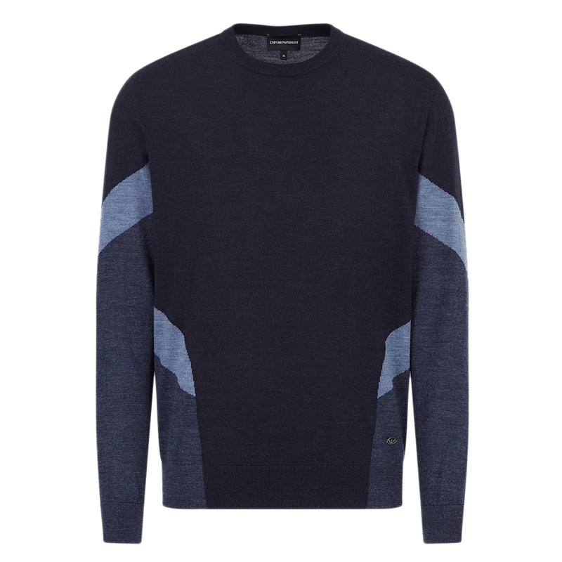 Emporio Armani - Knitted Crew Neck Jumper in Navy & Blue - Nigel Clare