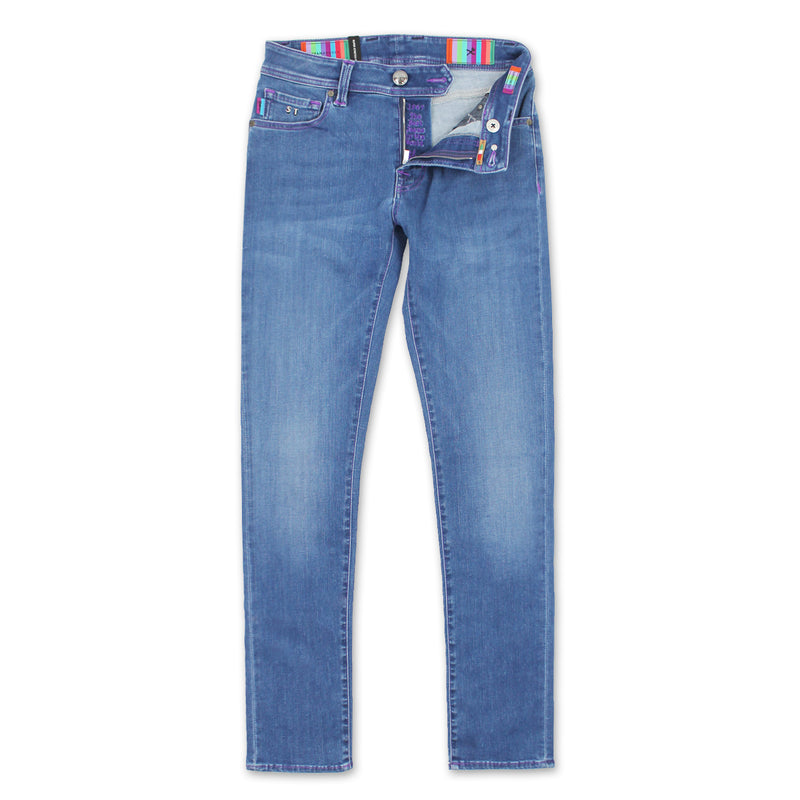 Tramarossa - Leonardo Slim 21E29 Purple Stitch Jeans in Mid Blue - Nigel Clare