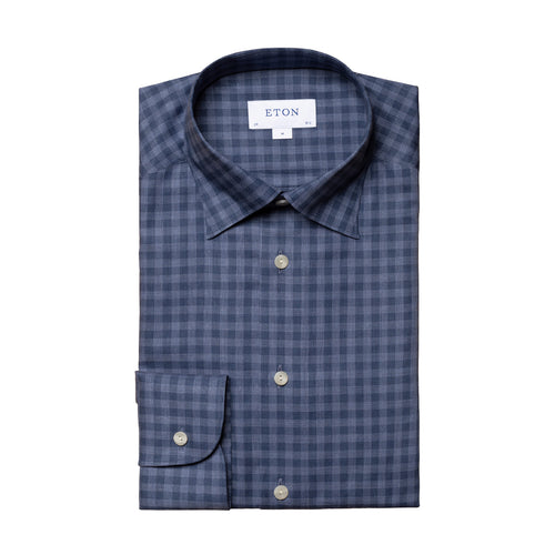Eton - Slim Fit Button Under Collar Check Shirt in Blue - Nigel Clare