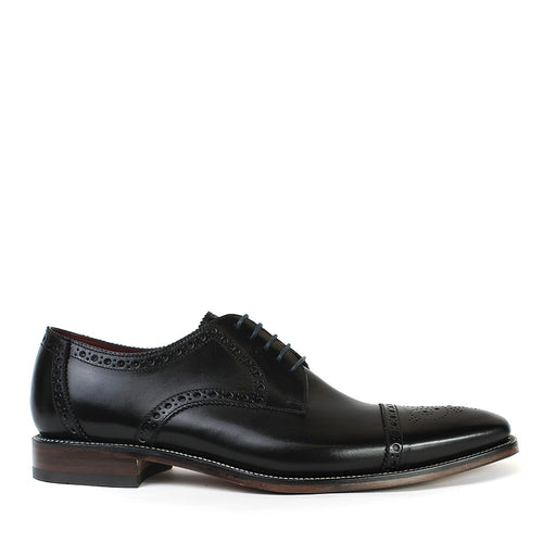 Loake - Foley Black Leather Semi Brogue Derby Shoes - Nigel Clare