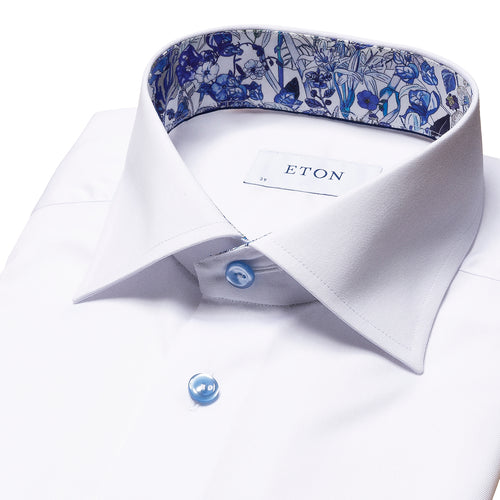 Eton - Slim Fit Floral Contrast Detail Shirt in White - Nigel Clare