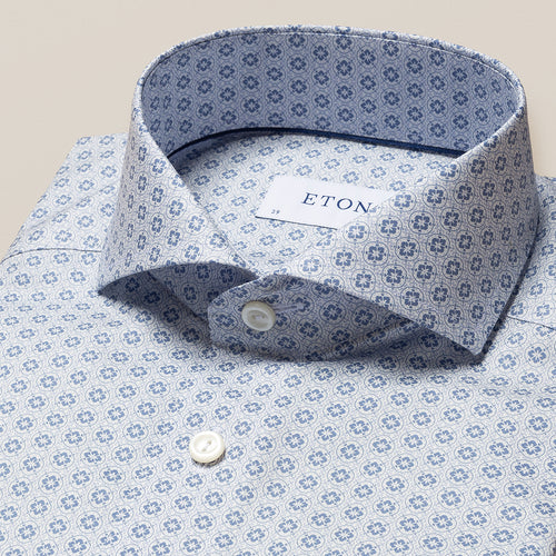 Eton - Slim Fit Patterned Shirt in Blue - Nigel Clare