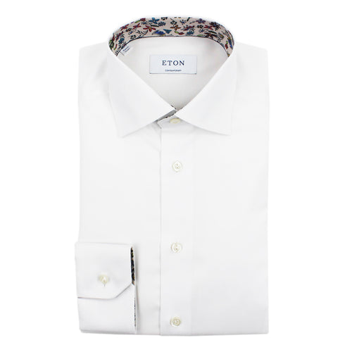 Eton - Contemporary Fit Floral Detail Twill Shirt in White - Nigel Clare