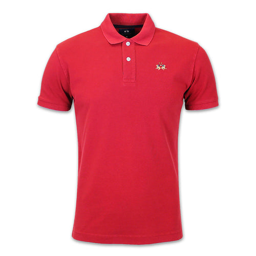 La Martina - Slim Fit Pique Polo Shirt in Formula One Red - Nigel Clare
