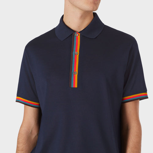 Paul Smith - Slim Fit 'Artist Stripe' Polo Shirt in Navy - Nigel Clare