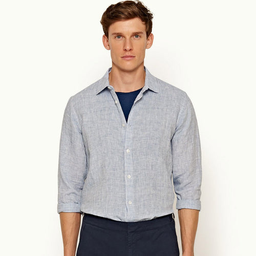 Orlebar Brown - Giles Linen Shirt in Navy/White - Nigel Clare