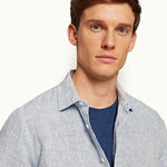 Orlebar Brown - Giles Linen Shirt in Navy/White - Nigel Clare