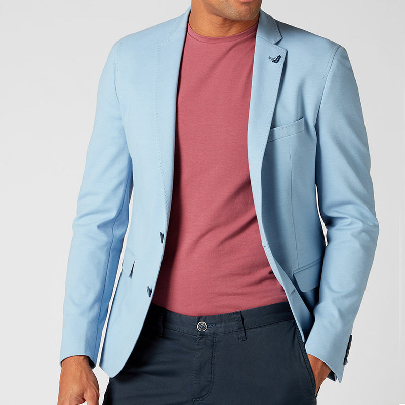 Remus Uomo - Slim Fit Cotton Stretch Jersey Blazer in Sky Blue - Nigel Clare