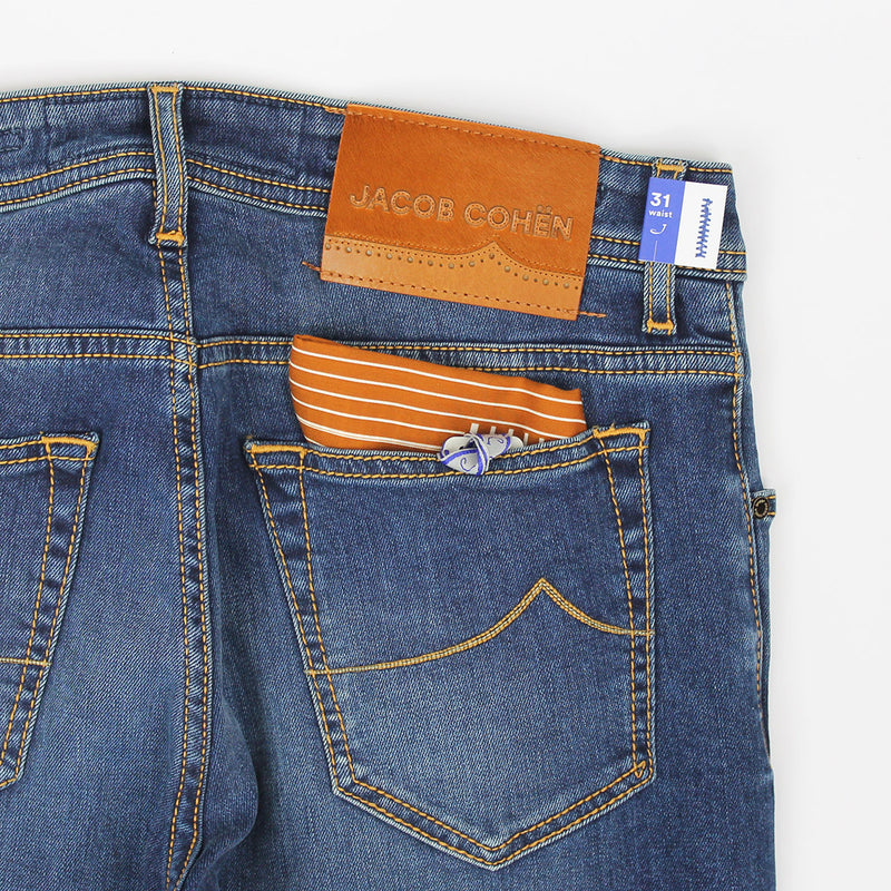Jacob Cohen - M07 Nick Super Slim Blue Jeans with Orange Badge - Nigel Clare