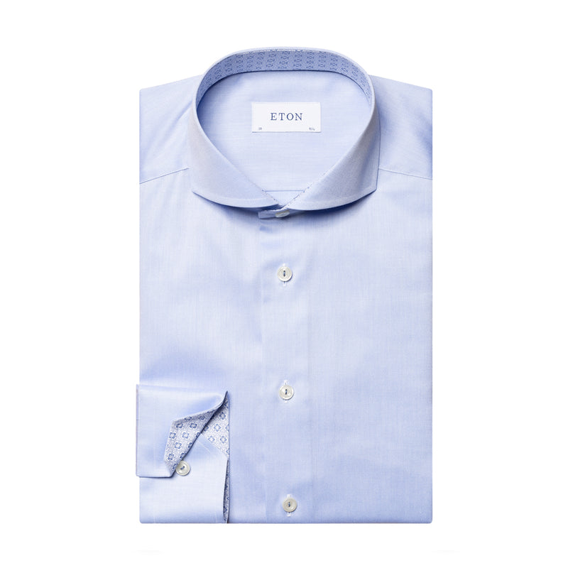 Eton - Slim Fit Shirt in Blue w/ Patterned Trim - Nigel Clare
