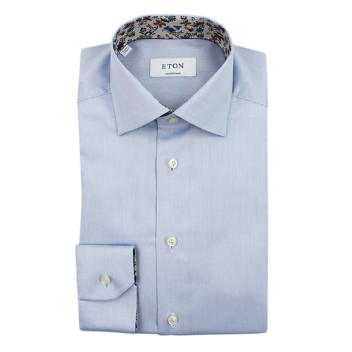 Eton - Contemporary Fit Floral Detail Twill Shirt in Blue - Nigel Clare