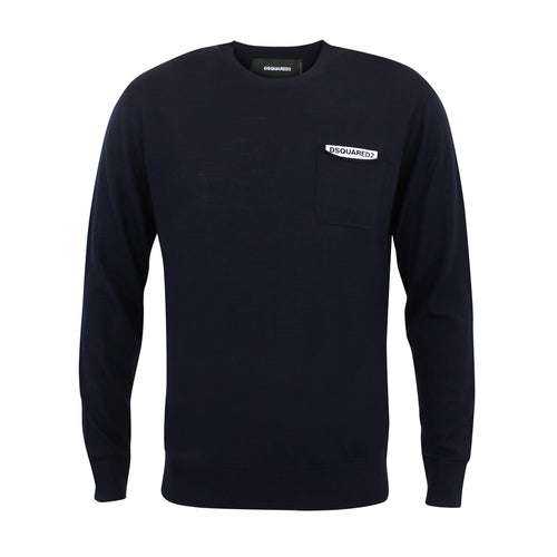 DSQUARED2 - Crew Neck Pocket Logo Jumper in Navy - Nigel Clare