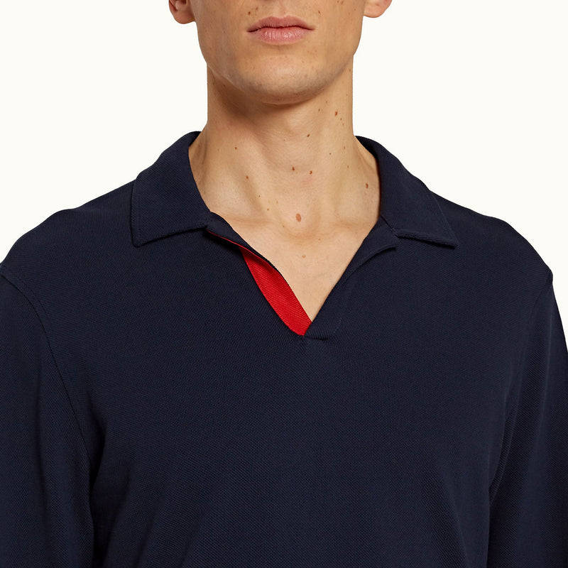 Orlebar Brown - Felix LS Tape Resort Polo Shirt in Navy - Nigel Clare