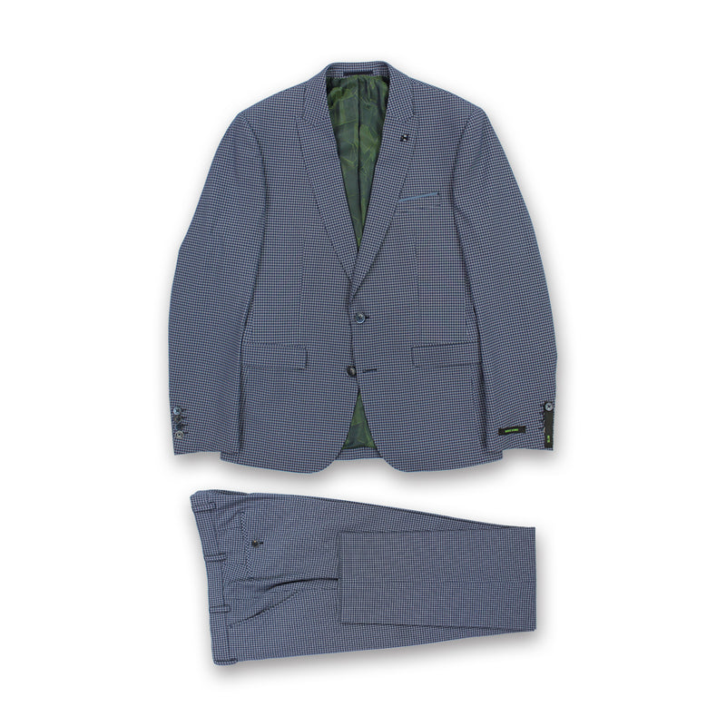 Remus - Mario Slim Fit Micro Check 3 Piece Suit in Blue - Nigel Clare