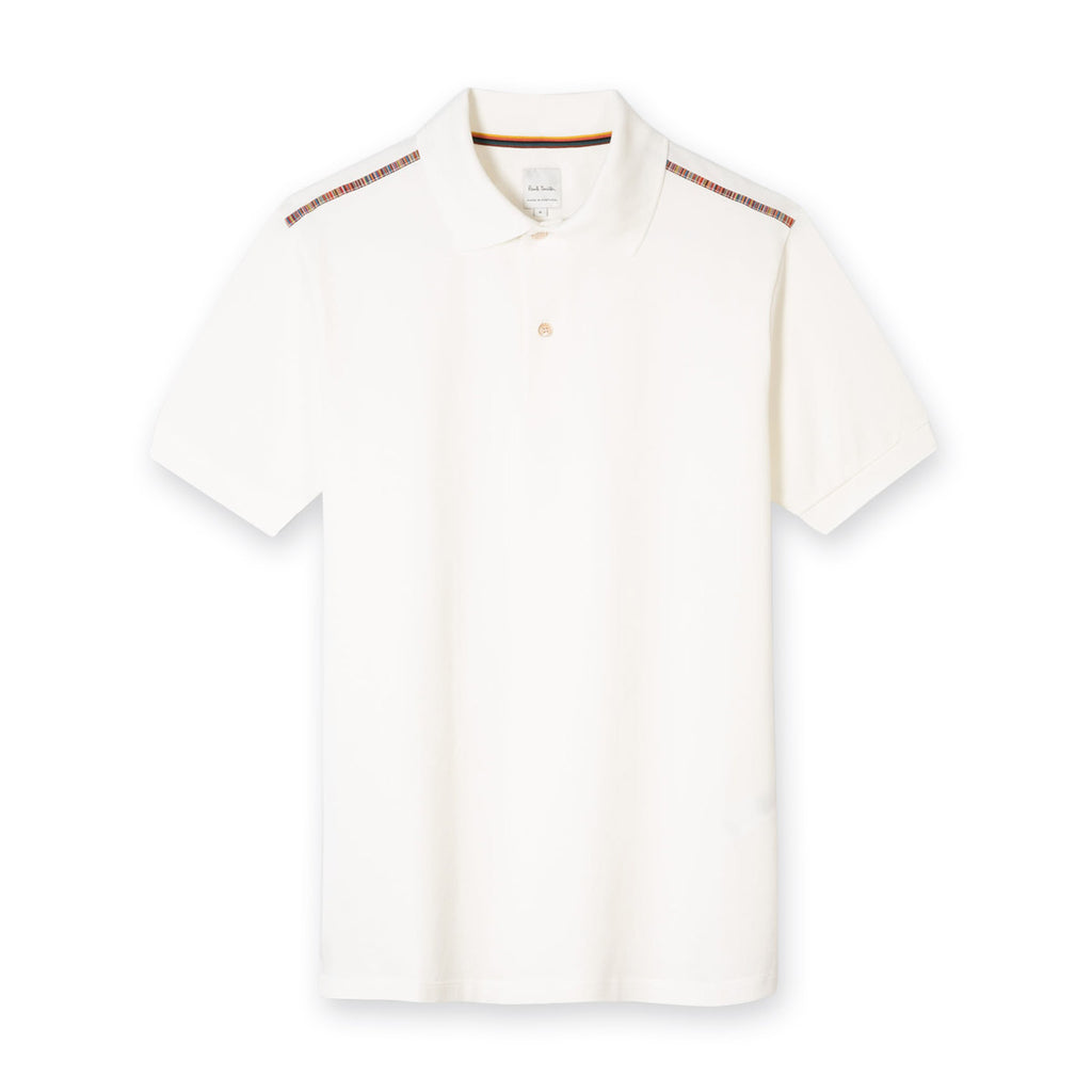 Paul Smith - Signature Stripe Shoulder Trim Polo Shirt in White - Nigel Clare