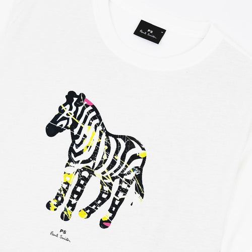 PS Paul Smith - 'Paint Splash Zebra' Print T-Shirt in White - Nigel Clare